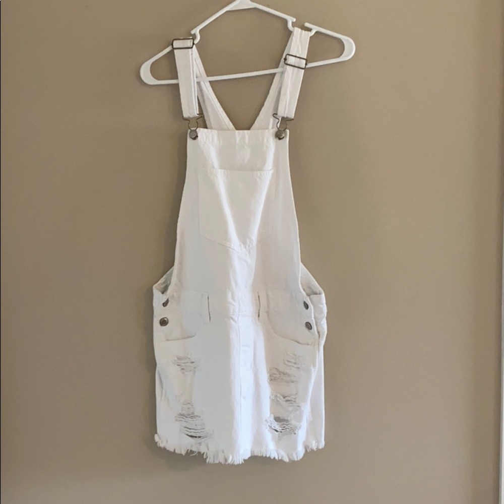 White jean overalls dress